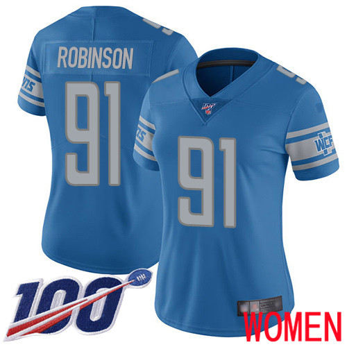 Detroit Lions Limited Blue Women Ahawn Robinson Home Jersey NFL Football 91 100th Season Vapor Untouchable